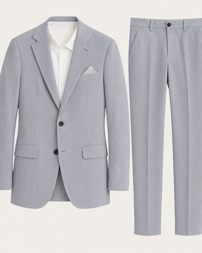 Men’s Two-Piece Suit Set with Notch Lapel Blazer and Straight-Leg Trousers