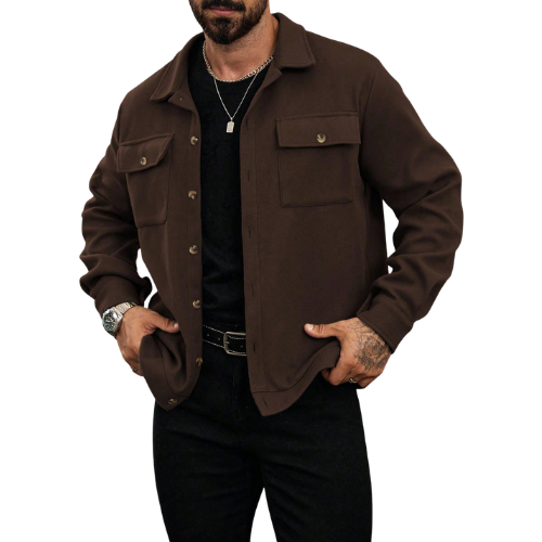 Men’s Long Sleeve Jacket with Button Closure and Chest Pockets