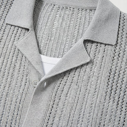 Men's Shirt Crochet Knit Relaxed Fit Button-Up Lightweight Casual Design