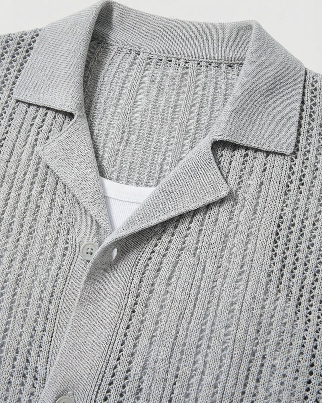 Men's Shirt Crochet Knit Relaxed Fit Button-Up Lightweight Casual Design