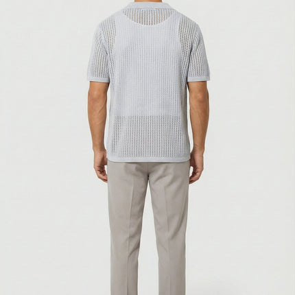 Men's Shirt Crochet Knit Relaxed Fit Button-Up Lightweight Casual Design