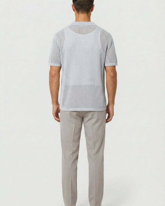 Men's Shirt Crochet Knit Relaxed Fit Button-Up Lightweight Casual Design