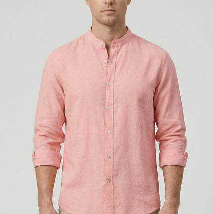 Men's Shirt Linen Relaxed Fit Mandarin Collar Lightweight Casual