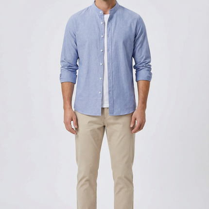 Men's Shirt Linen Relaxed Fit Mandarin Collar Lightweight Casual
