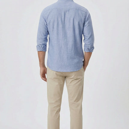 Men's Shirt Linen Relaxed Fit Mandarin Collar Lightweight Casual