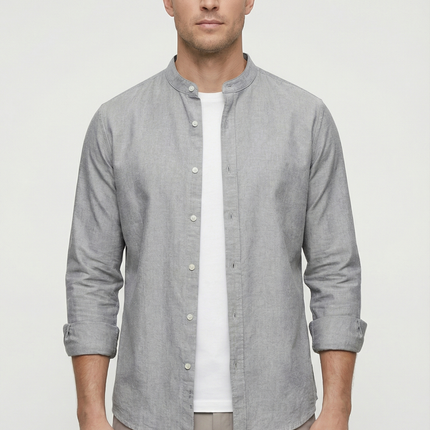 Men's Shirt Linen Relaxed Fit Mandarin Collar Lightweight Casual