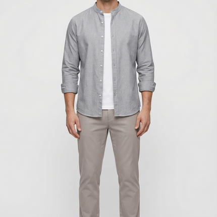 Men's Shirt Linen Relaxed Fit Mandarin Collar Lightweight Casual