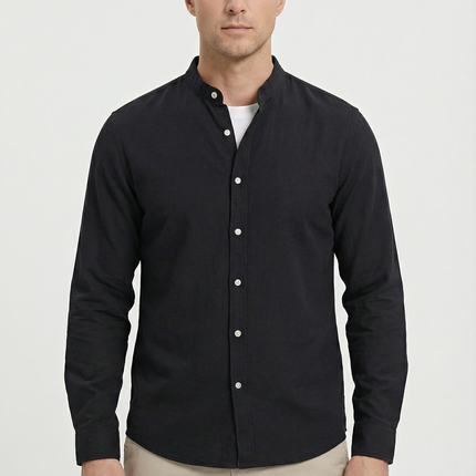 Men's Shirt Linen Relaxed Fit Mandarin Collar Lightweight Casual
