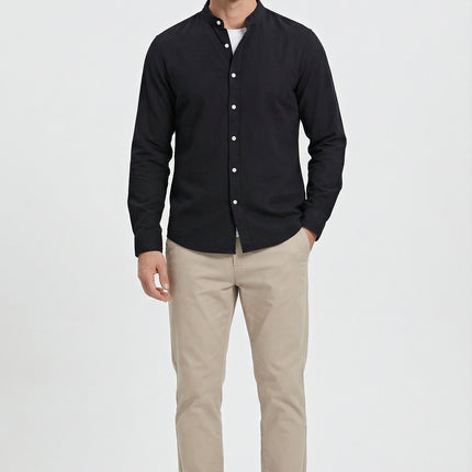 Men's Shirt Linen Relaxed Fit Mandarin Collar Lightweight Casual