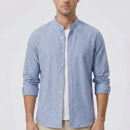 Men's Shirt Linen Relaxed Fit Mandarin Collar Lightweight Casual