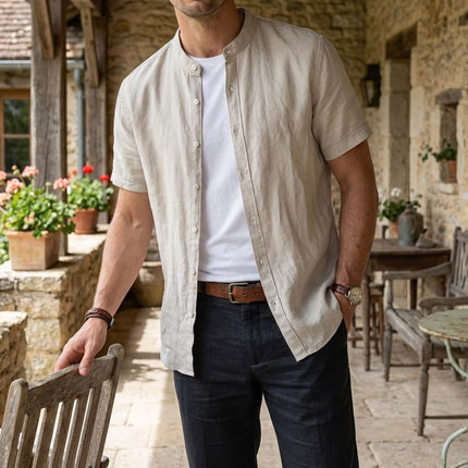 Men’s Short Sleeve Band Collar Shirt