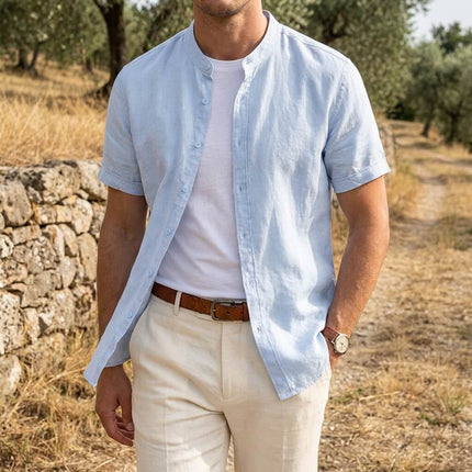 Men’s Short Sleeve Band Collar Shirt