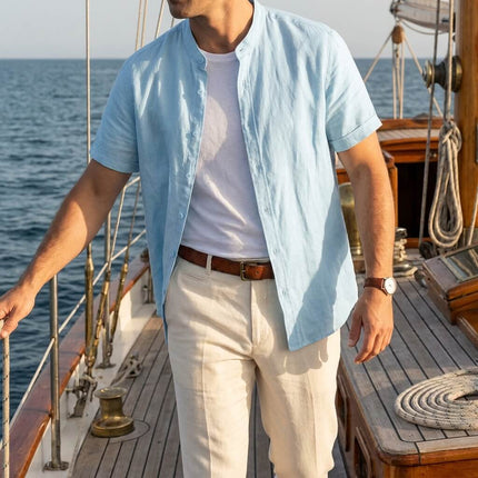 Men’s Short Sleeve Band Collar Shirt
