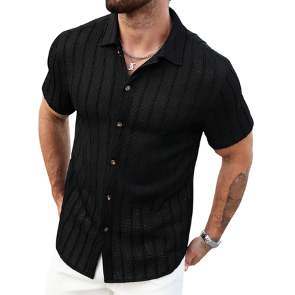 Men’s Short Sleeve Button-Up Shirt with Textured Pattern