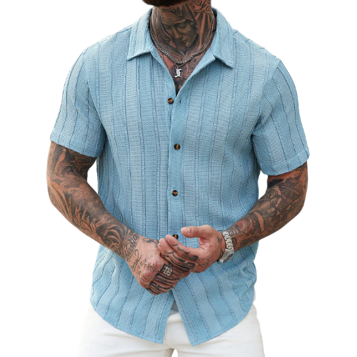 Men’s Short Sleeve Button-Up Shirt with Textured Pattern