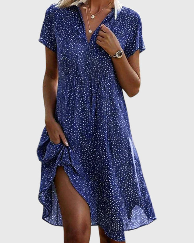 Nerina | Relaxed Midi Dress – Collared Short Sleeve Style