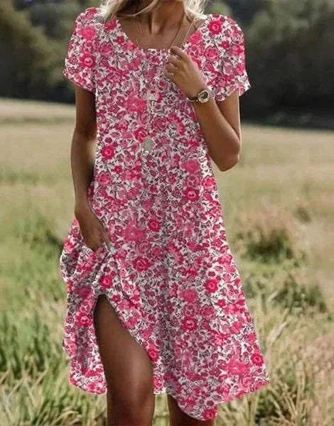 Nerina | Relaxed Midi Dress – Collared Short Sleeve Style