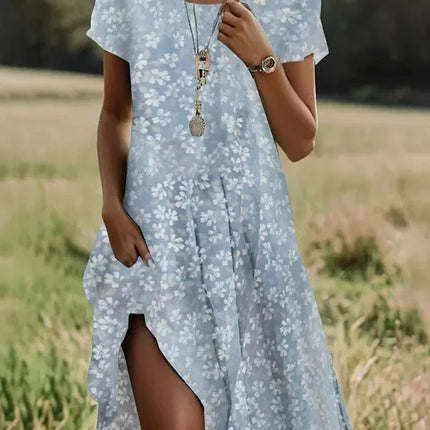 Nerina | Relaxed Midi Dress – Collared Short Sleeve Style