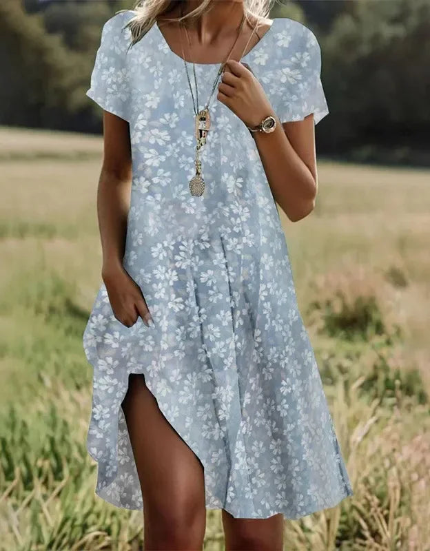 Nerina | Relaxed Midi Dress – Collared Short Sleeve Style