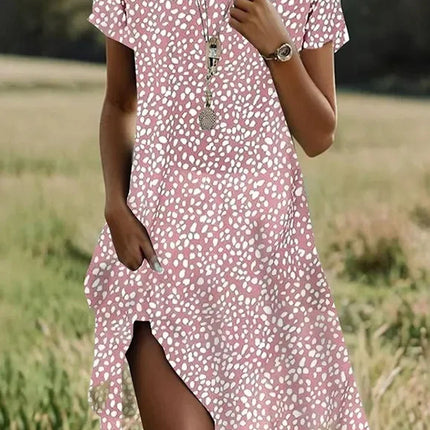 Nerina | Relaxed Midi Dress – Collared Short Sleeve Style