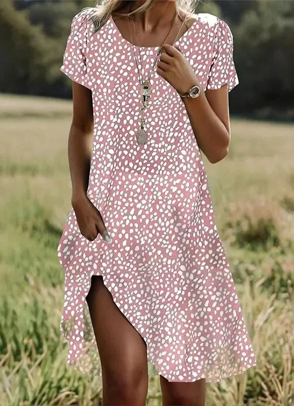 Nerina | Relaxed Midi Dress – Collared Short Sleeve Style