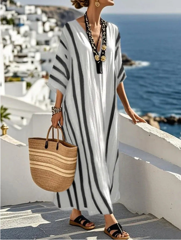 Nerisse | Relaxed Maxi Dress – Striped Kaftan Style