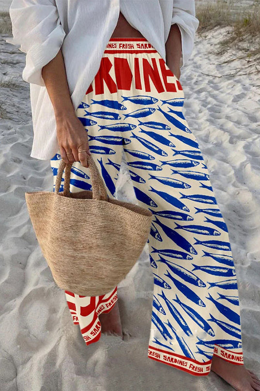 Nolwenn | Playful Women's Wide-Leg Pants – Marine Print Style