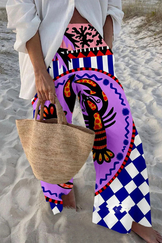 Nolwenn | Playful Women's Wide-Leg Pants – Marine Print Style