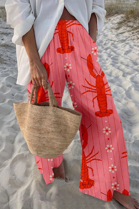 Nolwenn | Playful Women's Wide-Leg Pants – Marine Print Style