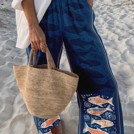 Nolwenn | Playful Women's Wide-Leg Pants – Marine Print Style