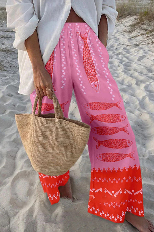 Nolwenn | Playful Women's Wide-Leg Pants – Marine Print Style