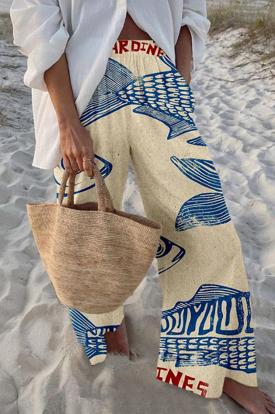 Nolwenn | Playful Women's Wide-Leg Pants – Marine Print Style