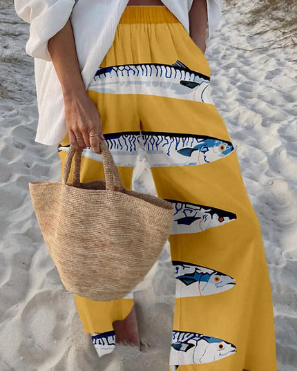 Nolwenn | Playful Women's Wide-Leg Pants – Marine Print Style