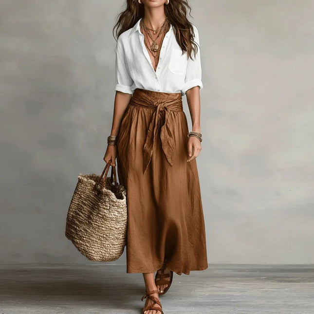 Octavie | Elegant Midi Skirt Set – Tie-Waist Blouse