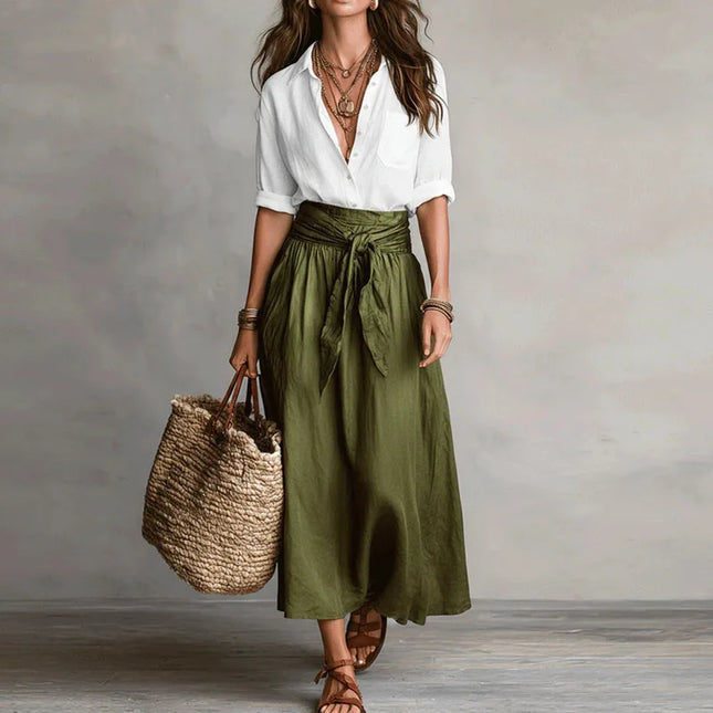 Octavie | Elegant Midi Skirt Set – Tie-Waist Blouse