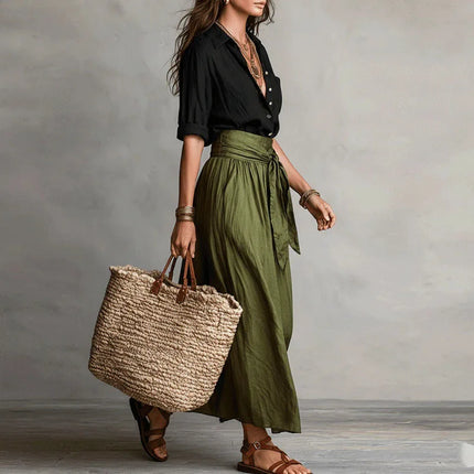 Octavie | Elegant Midi Skirt Set – Tie-Waist Blouse