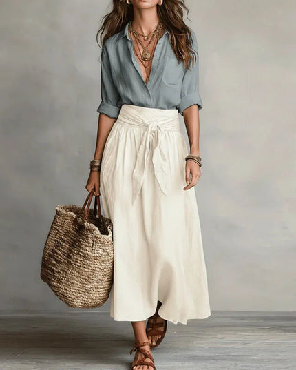 Octavie | Elegant Midi Skirt Set – Tie-Waist Blouse