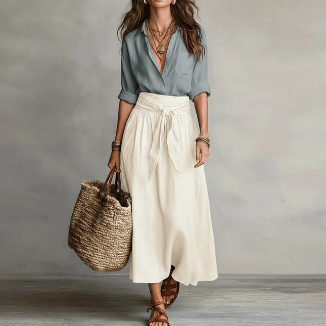 Octavie | Elegant Midi Skirt Set – Tie-Waist Blouse