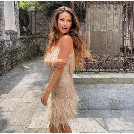 Odette | Glamour Feather Mini Dress – Fringe Party Style