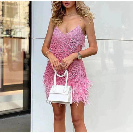 Odette | Glamour Feather Mini Dress – Fringe Party Style