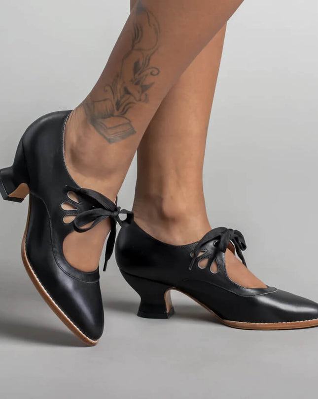 Odette | Vintage Kitten Heels – Lace-Up Mary Jane Style