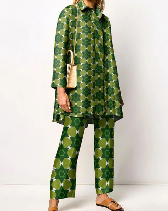 Odette | Vintage Two Piece Set – Printed Blouse & Pants