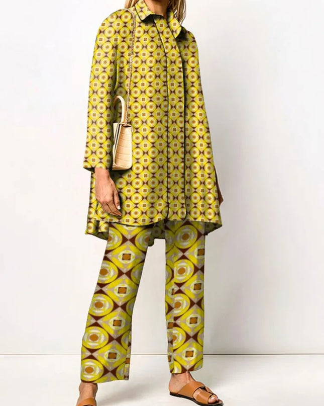 Odette | Vintage Two Piece Set – Printed Blouse & Pants