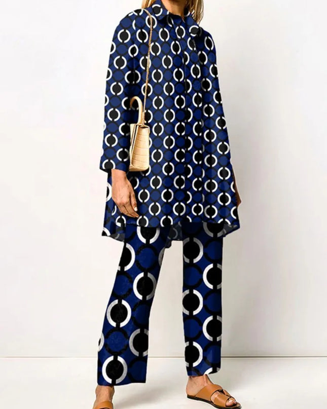 Odette | Vintage Two Piece Set – Printed Blouse & Pants
