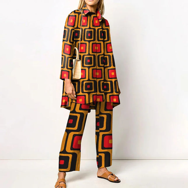 Odette | Vintage Two Piece Set – Printed Blouse & Pants