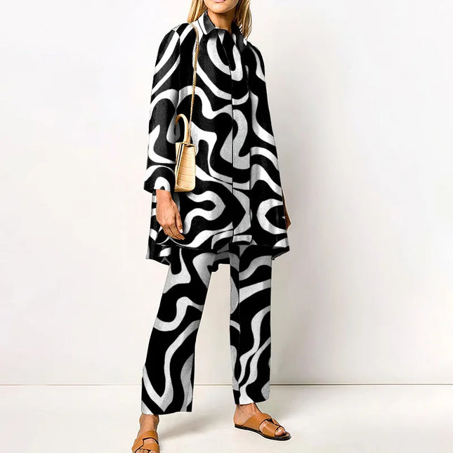 Odette | Vintage Two Piece Set – Printed Blouse & Pants