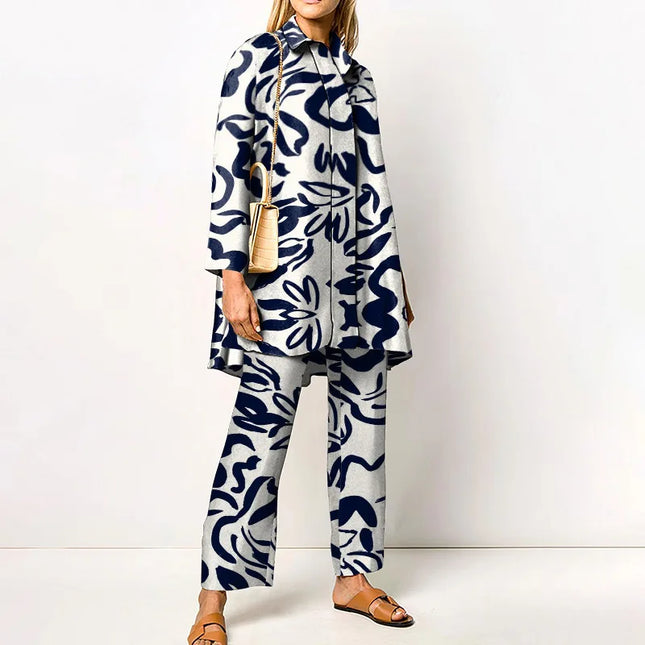 Odette | Vintage Two Piece Set – Printed Blouse & Pants