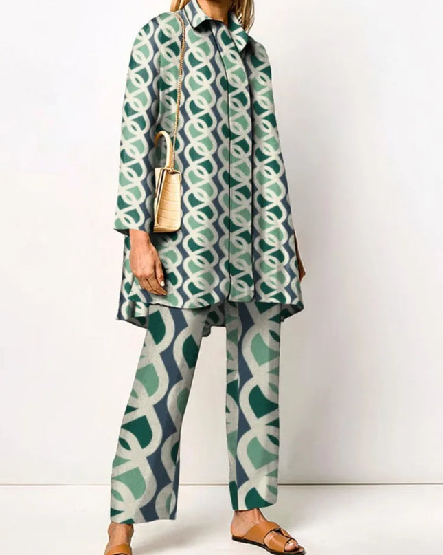 Odette | Vintage Two Piece Set – Printed Blouse & Pants