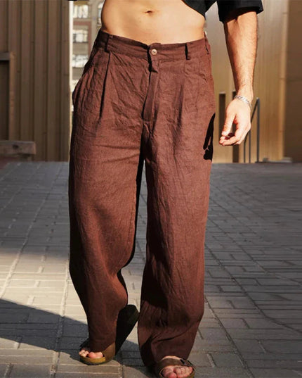 Pleated Trousers – Wide Leg & Button Closure