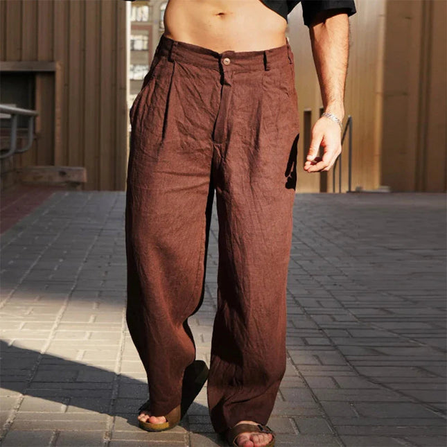 Pleated Trousers – Wide Leg & Button Closure